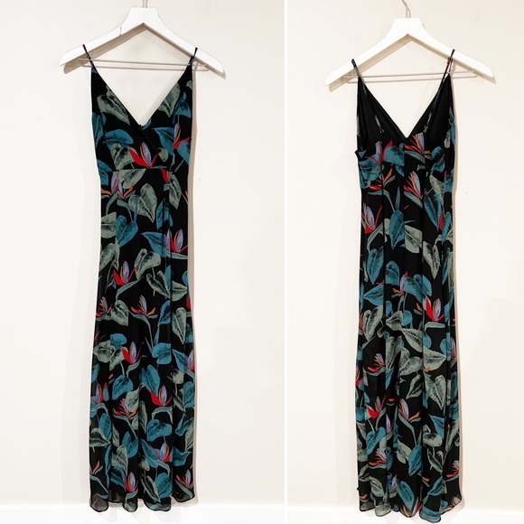 Lulus Birds of Paradise Black Floral Print Side Slit Maxi Dress size Small - Picture 9 of 12